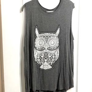 Indigo Thread Co. Sleeveless shirt Owl design XL